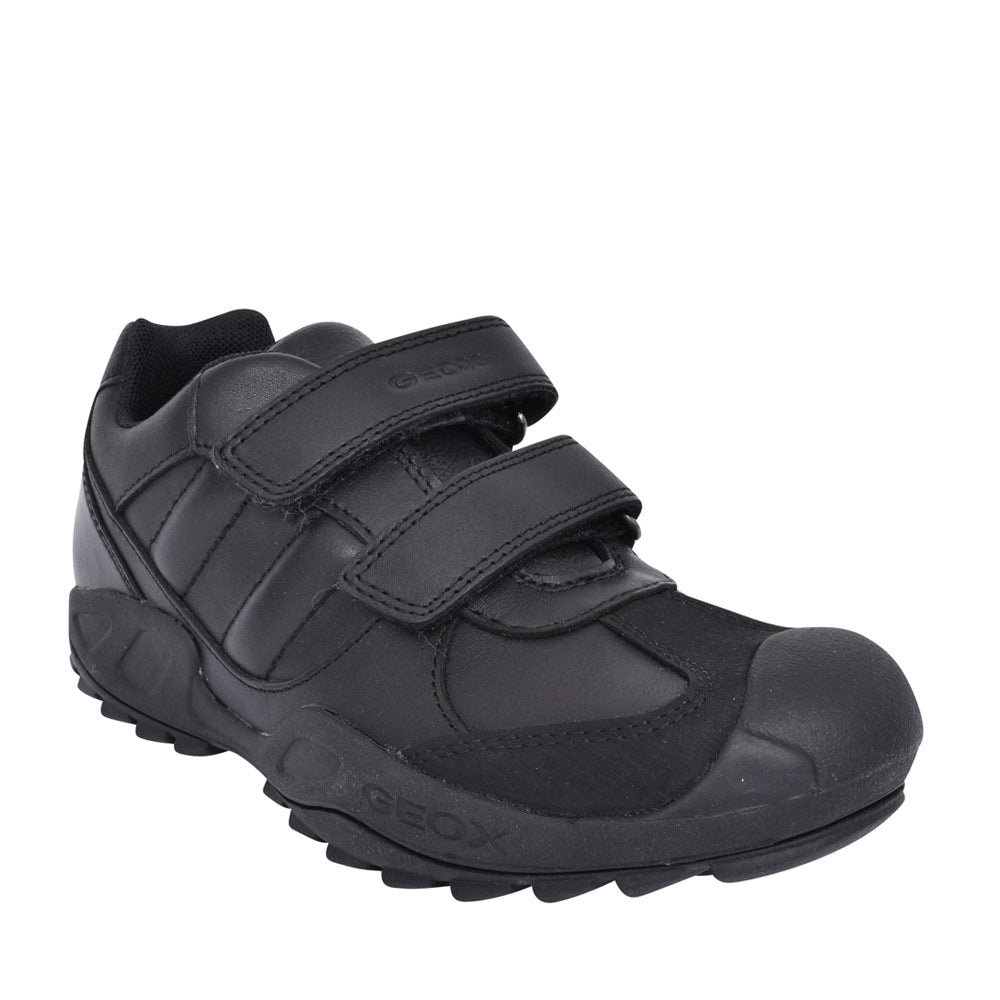 Boys J841vb New Savage Double Velcro Shoe In Blk Leather