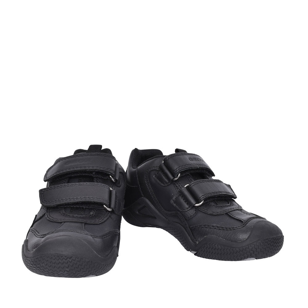 Boys J8430a Wader Double Velcro Shoe In Blk Leather