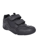 Boys J8430a Wader Double Velcro Shoe In Blk Leather