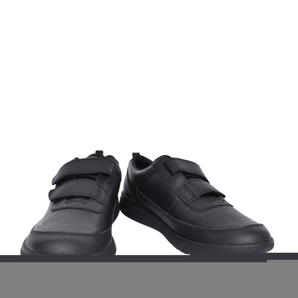 Boys Scape Flare Black Leather Velcro Shoe In Kids E Fit