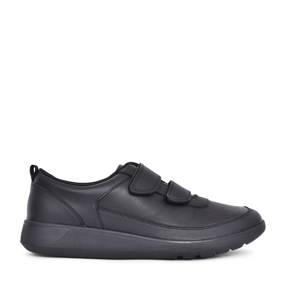 Boys Scape Flare Black Leather Velcro Shoe In Kids H Fit