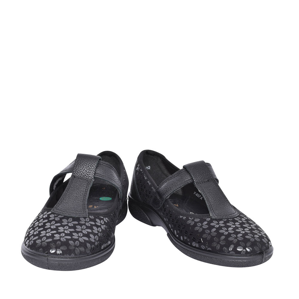 Ladies Aurora 2v Extra Wide Velcro T-bar Shoe In Black