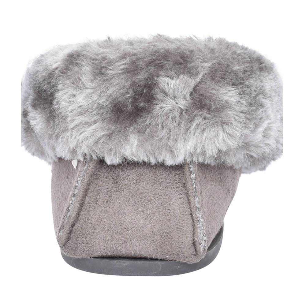 Ladies Sammy Fur Lined Moccasin Slipper In Grey