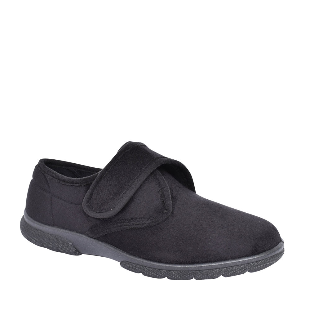 Mens Daniel 2v Extra Wide Velcro Slipper In Black