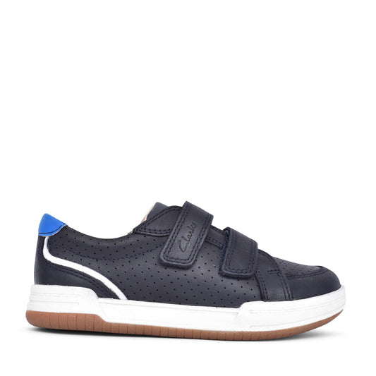 Boys Fawn Solo Navy Leather Velcro Shoe In Kids F Fit