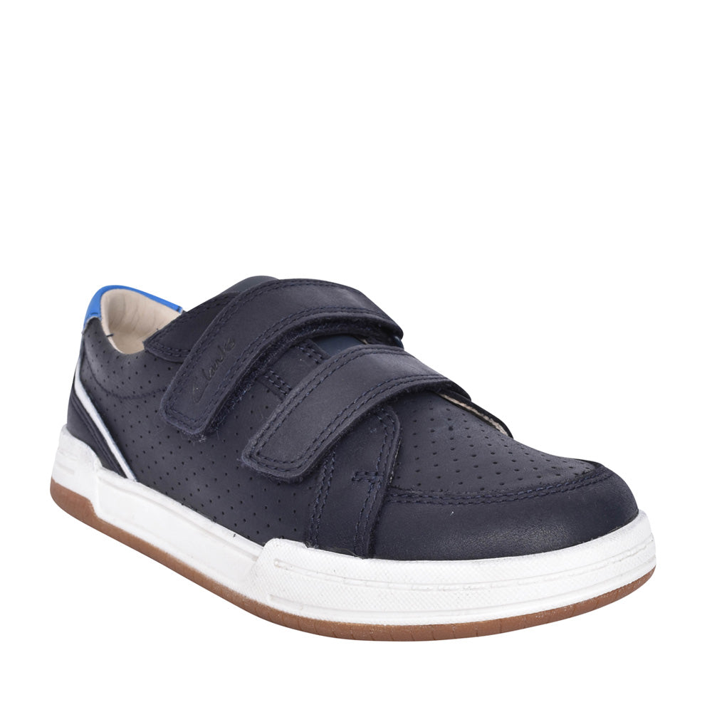 Boys Fawn Solo Navy Leather Velcro Shoe In Kids G Fit