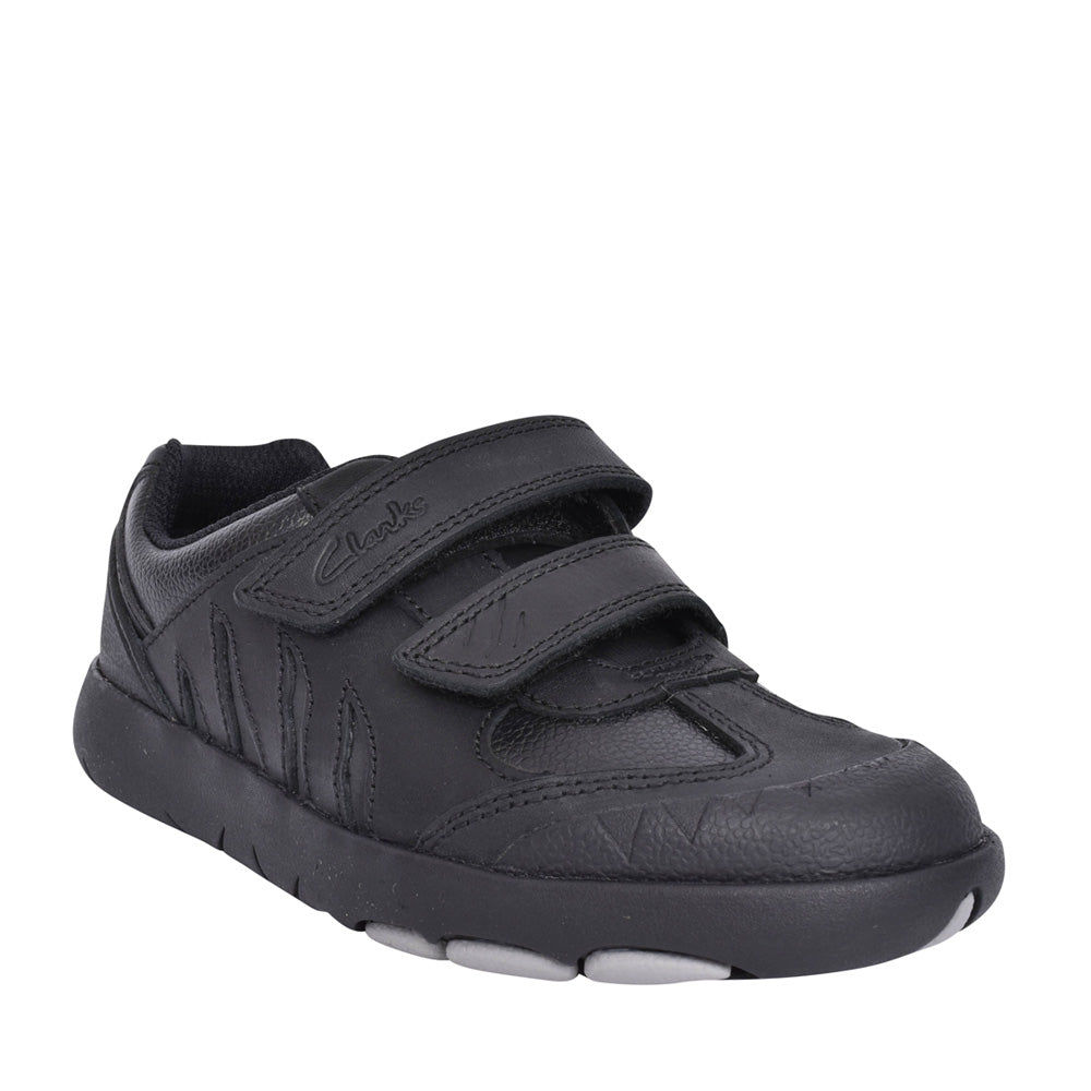 Boys Rex Stride Black Leather Shoe In Kids F Fit