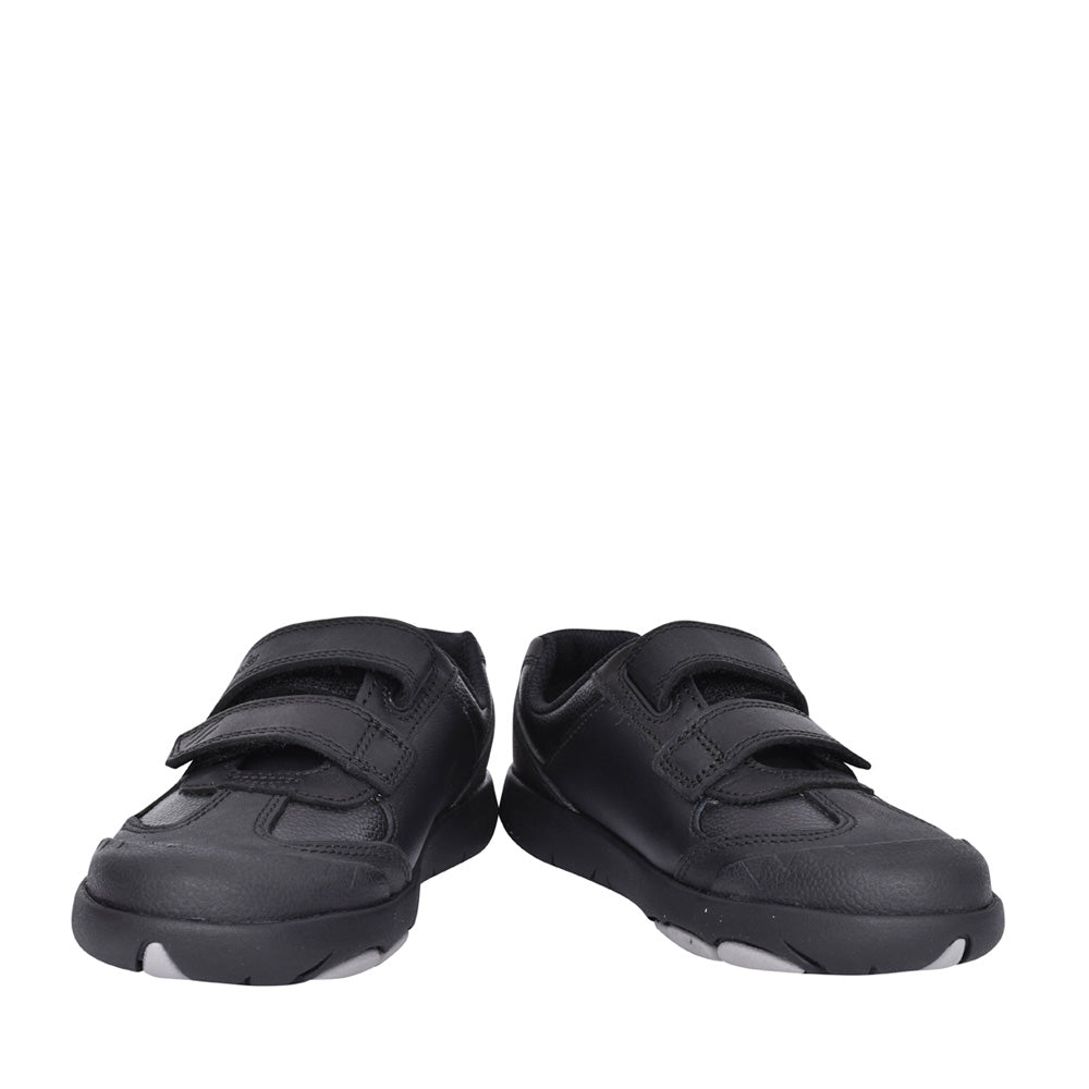 Boys Rex Stride Black Leather Shoe In Kids H Fit