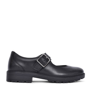 Girls Loxham Walk Black Leather Shoe In Kids G Fit