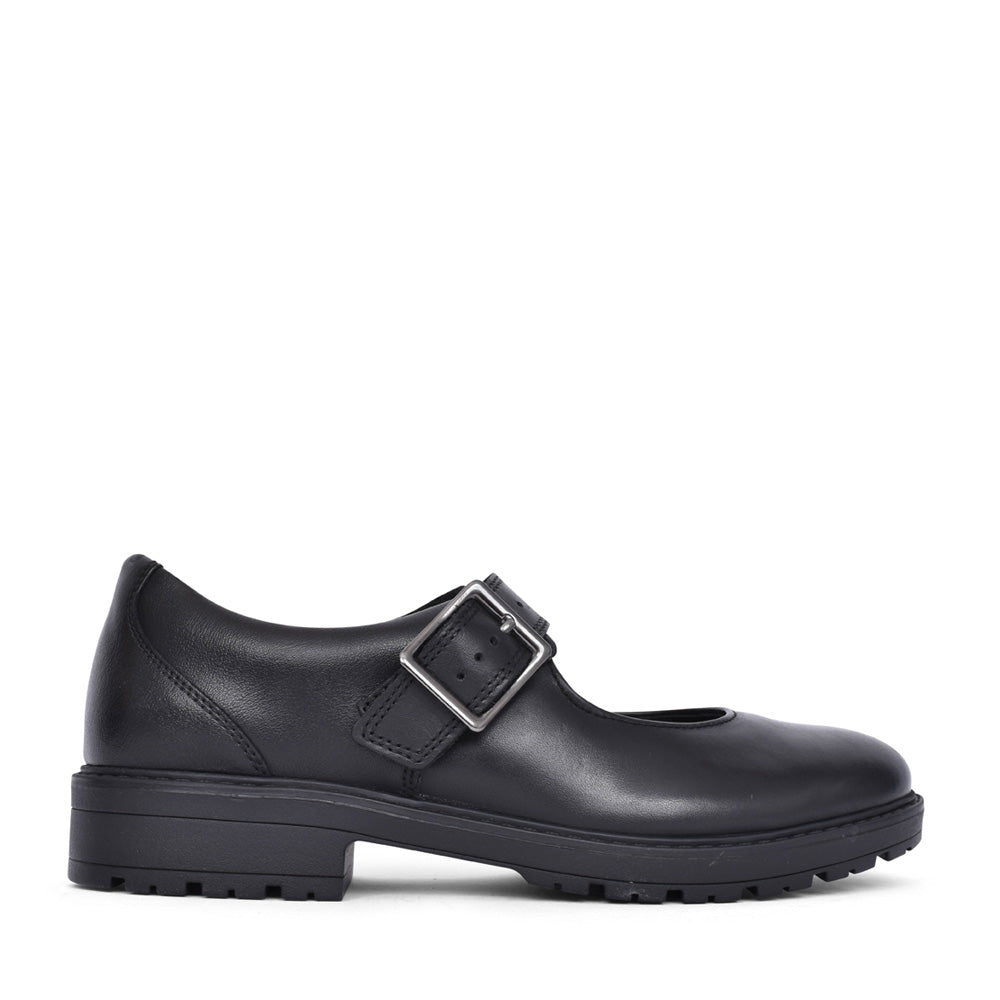 Girls Loxham Walk Black Leather Shoe In Kids F Fit