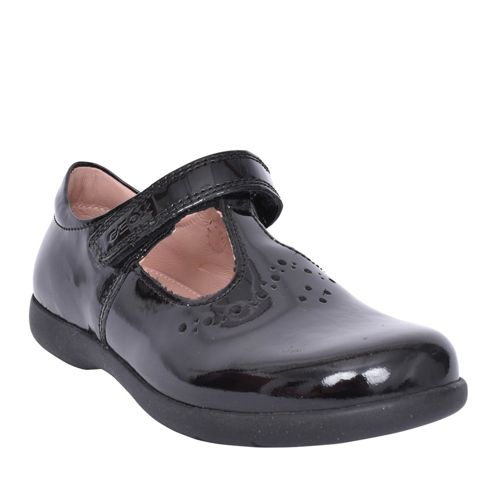Girls Naimara J16fhb Velcro T-bar Shoe In Blk Patent