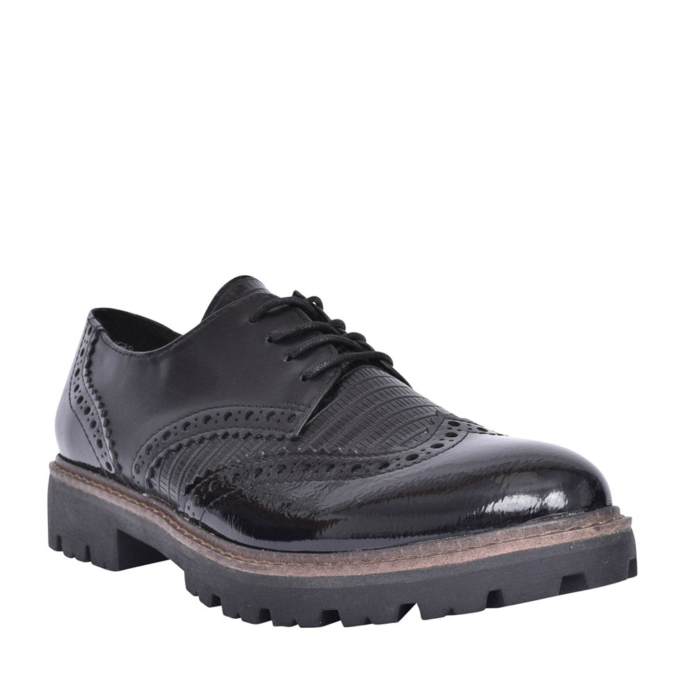 Ladies 2-23718 Laced Brogue Shoe In Black