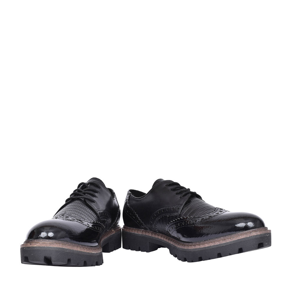 Ladies 2-23718 Laced Brogue Shoe In Black