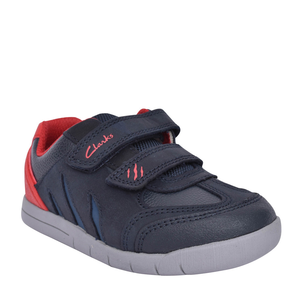 Boys Rex Play Navy/red Leather Shoe In Kids F Fit