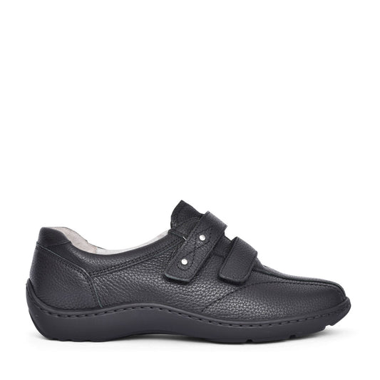 Ladies 496301 Henni H-fit Velcro Shoes In Blk Leather