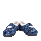Ladies 2v Extra Wide Harper Velcro Slipper In Navy