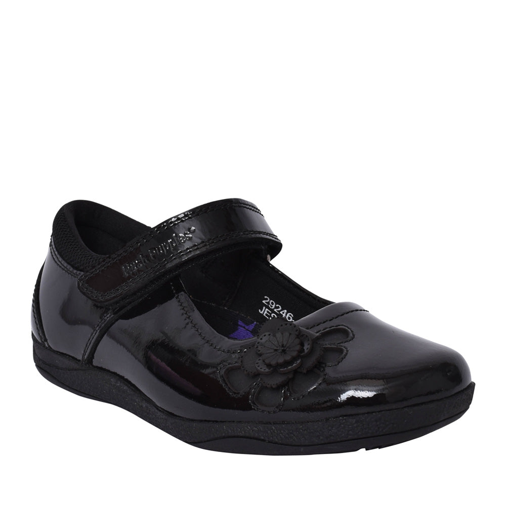 Girls Jessica Velcro Shoe In Blk Patent