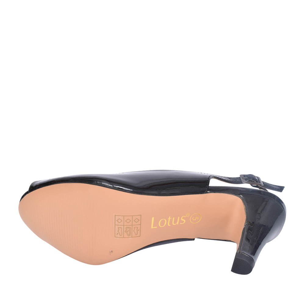 Ladies Elodie Uls042 Peep Toe Court Shoe In Black Patent