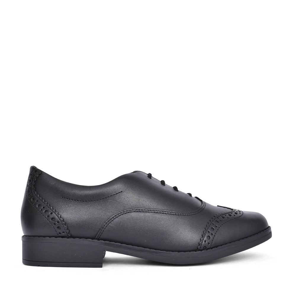 Girls Aubrie Tap Black Leather Brogue In Kids E Fit