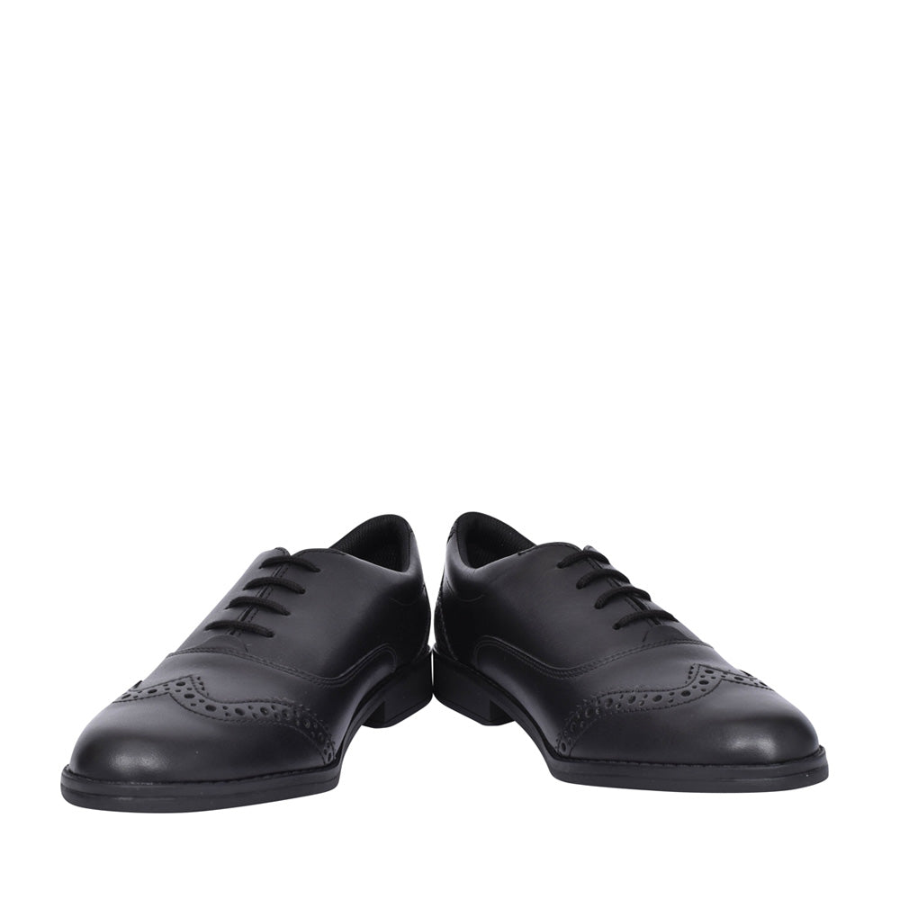 Girls Aubrie Tap Black Leather Brogue In Kids E Fit