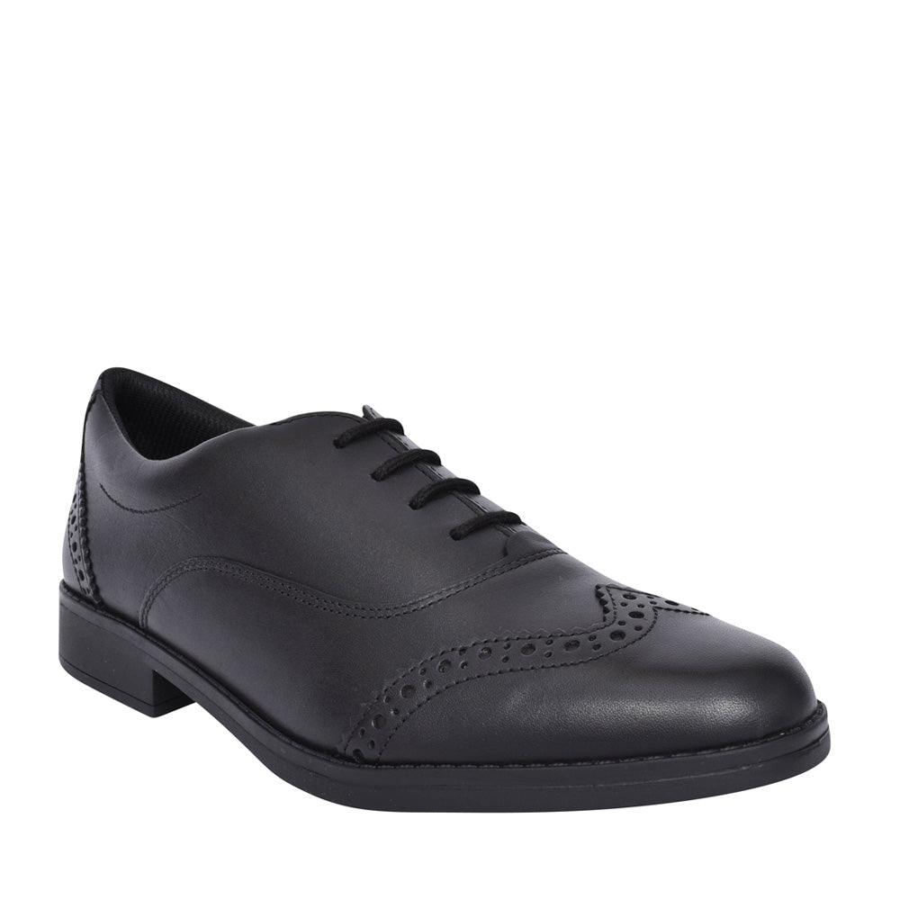 Girls Aubrie Tap Black Leather Brogue In Kids G Fit