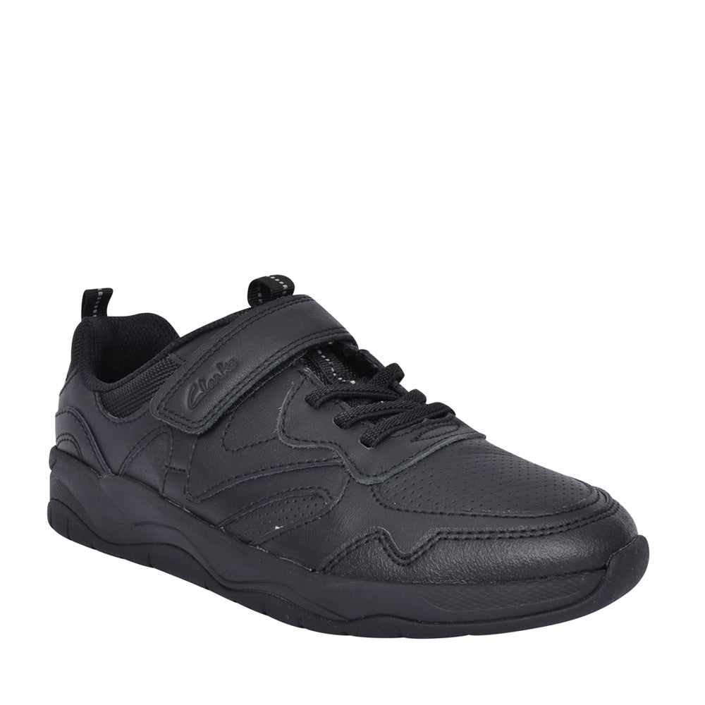 Boys Clowdersprint Black Leather Velcro Shoe In Kids F Fit