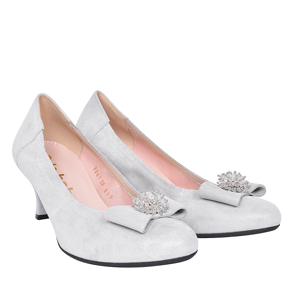 Ladies 3047 Low Heel Court Shoe In Grey