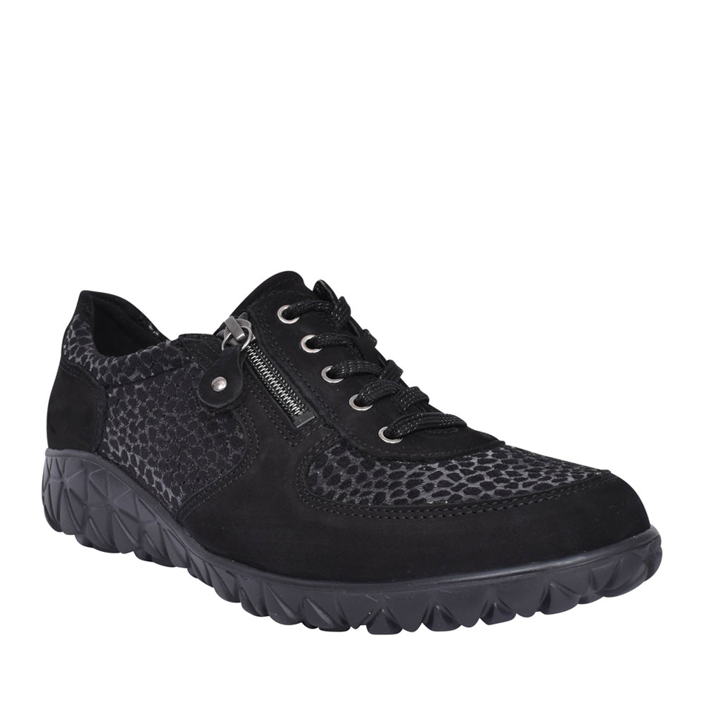 Ladies H89001 Havy Laced Trainer In Black