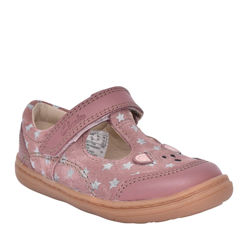 Girls Flash Mouse Dusty Pink Leather T-bar Shoe In Kids F Fit
