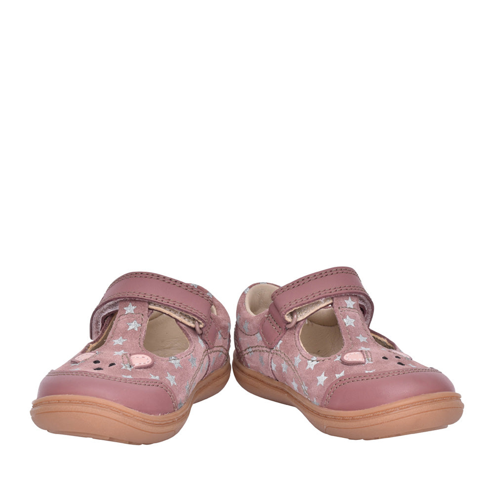 Girls Flash Mouse Dusty Pink Leather T-bar Shoe In Kids F Fit