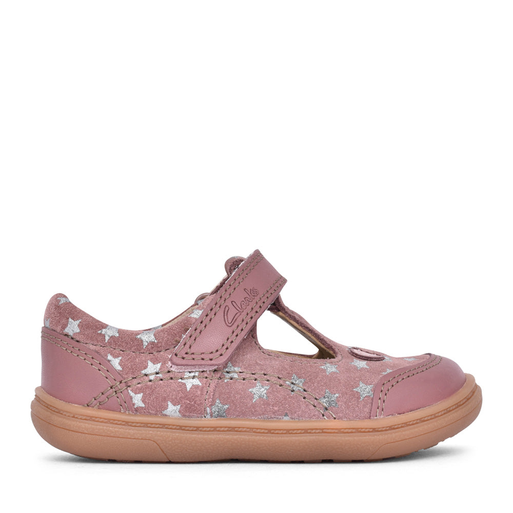 Girls Flash Mouse Dusty Pink Leather T-bar Shoe In Kids H Fit