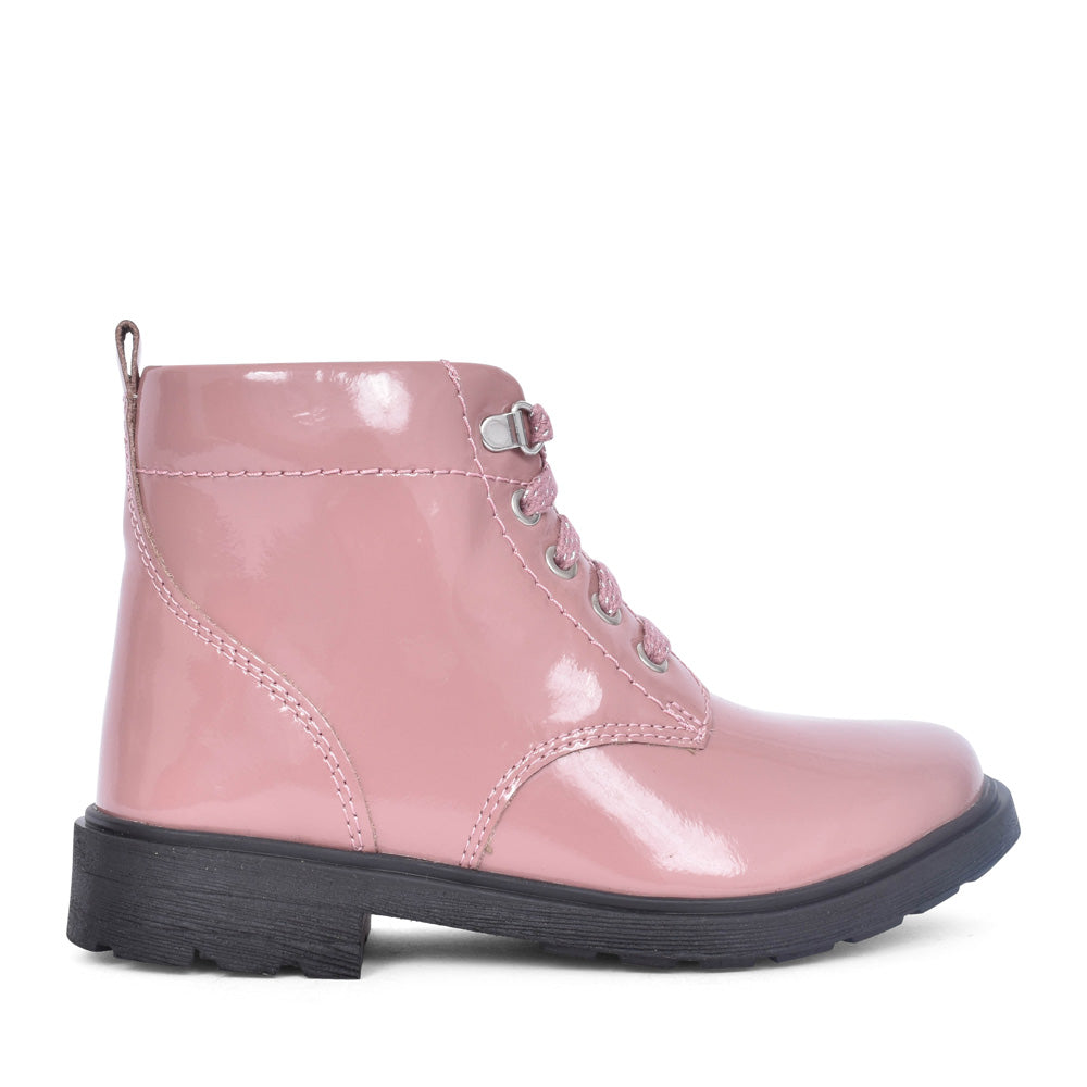 Girls Astrol Lace Pink Patent Boot In Kids F Fit