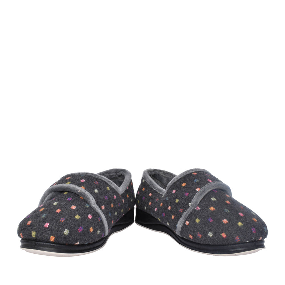 Ladies Lotty Velcro Slipper In Grey
