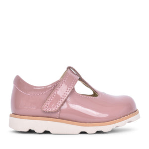 Girls Crown Teen T Dusty Pink Patent T-bar Shoe In Kids E Fit