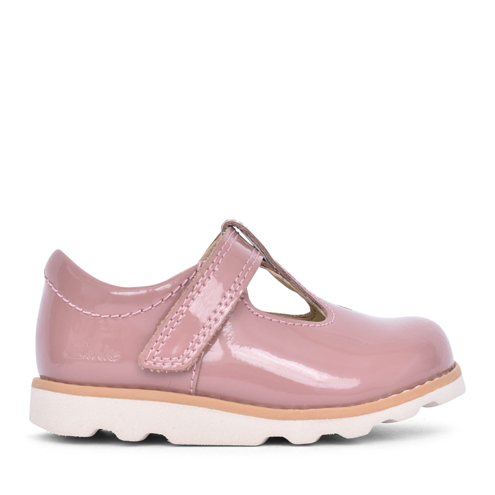 Girls Crown Teen T Dusty Pink Patent T-bar Shoe In Kids H Fit