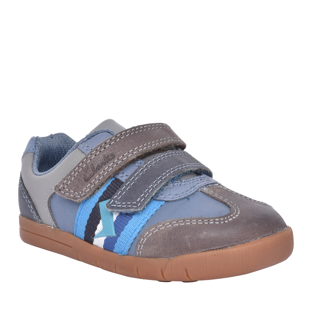 Boys Den Stripe T Blue Combi Velcro Shoe In Kids F Fit