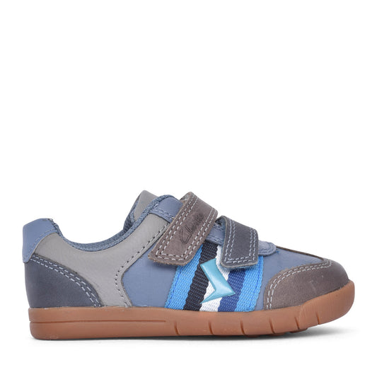 Boys Den Stripe T Blue Combi Velcro Shoe In Kids G Fit
