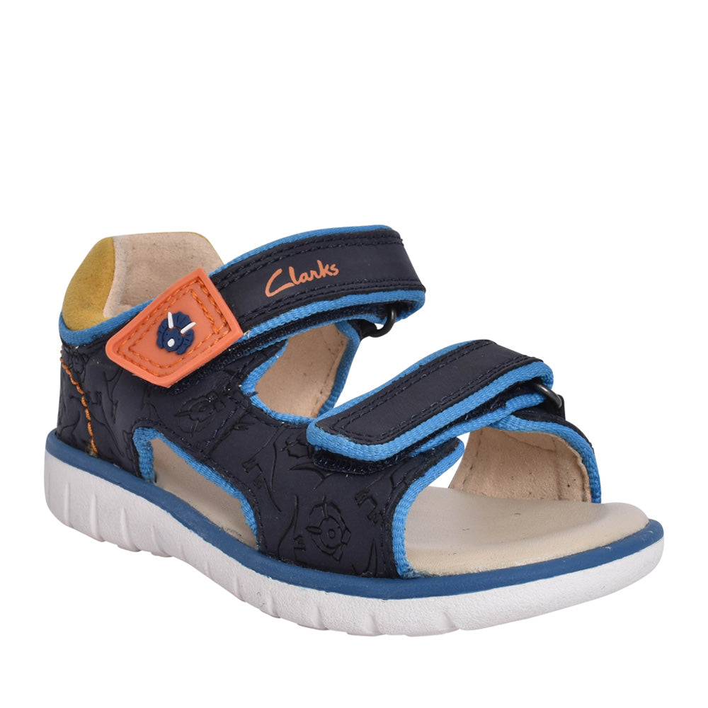 Boys Roam Plane Navy Leather Velcro Sandal In Kids G Fit