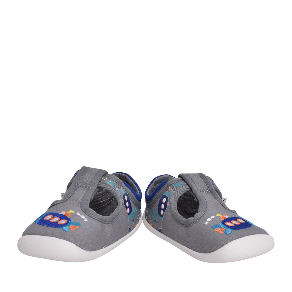 Boys Roamer Sun Grey Canvas T-bar Shoe In Kids G Fit