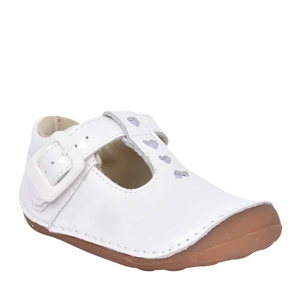 Girls Tiny Beat T White Patent T-bar Shoe In Kids G Fit
