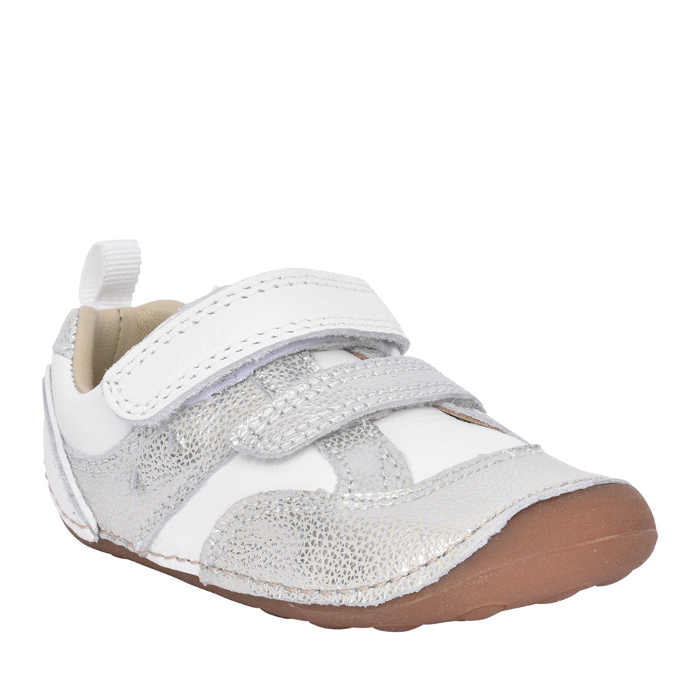 Girls Tiny Sky T White Metallic Velcro Shoe In Kids F Fit