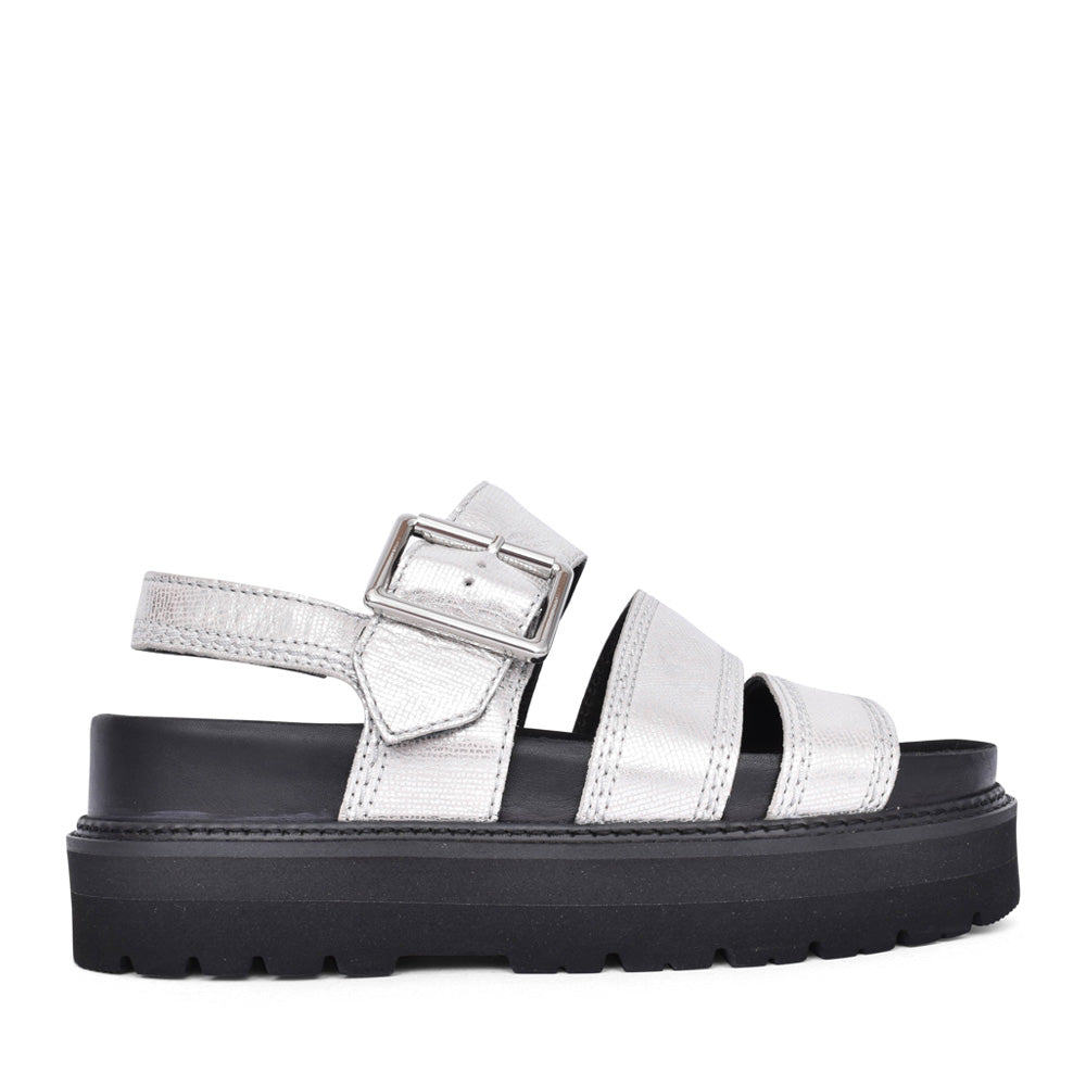 Ladies Orianna Over Leather D-fit Platform Sandal In Silver