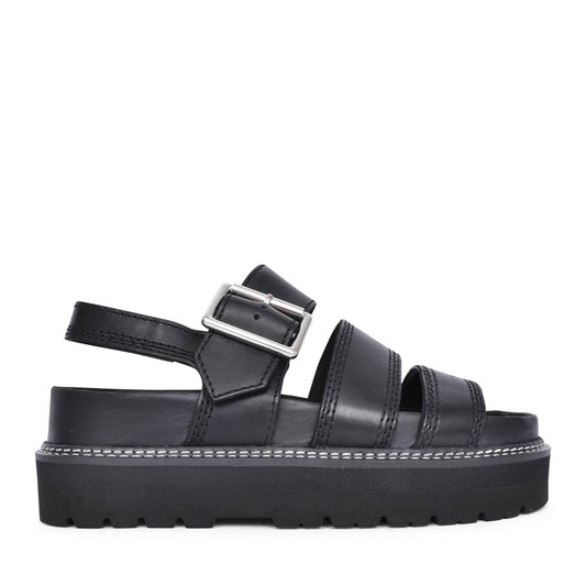 Ladies Orianna Over Leather D-fit Platform Sandal In Black
