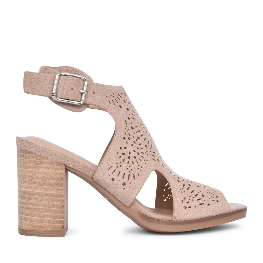 Ladies 141098 Block Heeled Sandal In Taupe