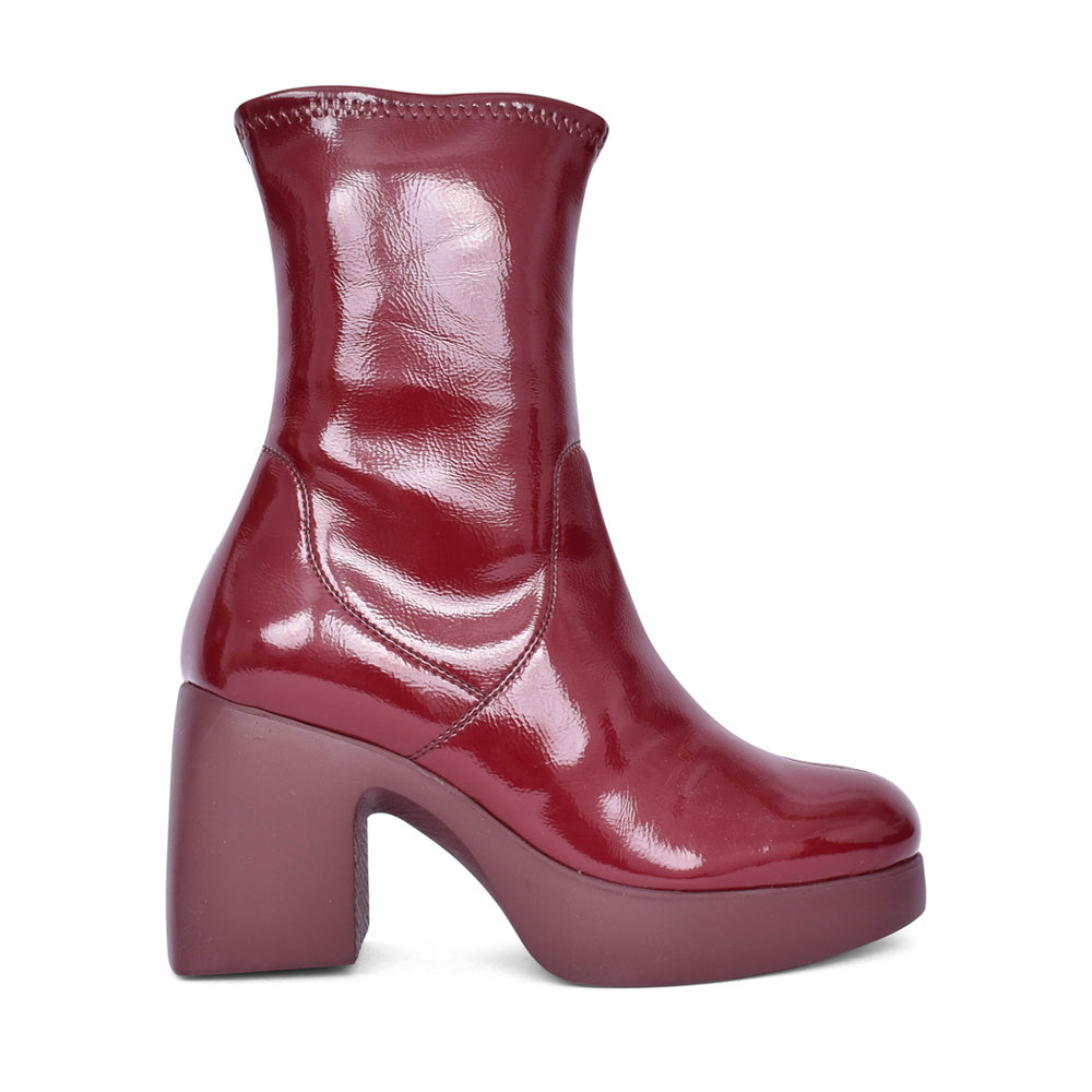 Ladies H-4942 Block Heel Calf Boot In Burgandy