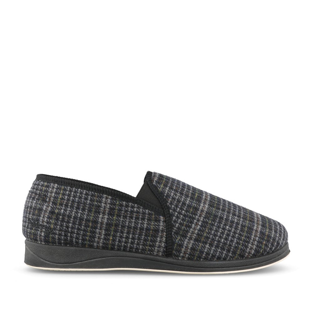 Mens Albert 408s-02 Wide Fit Full Check Slipper In Black