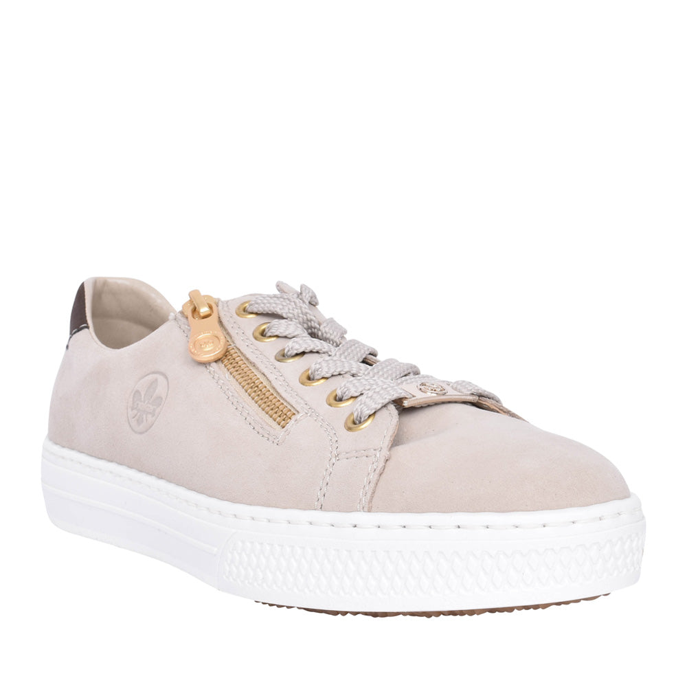 Ladies L59l1 Laced Trainer In Beige