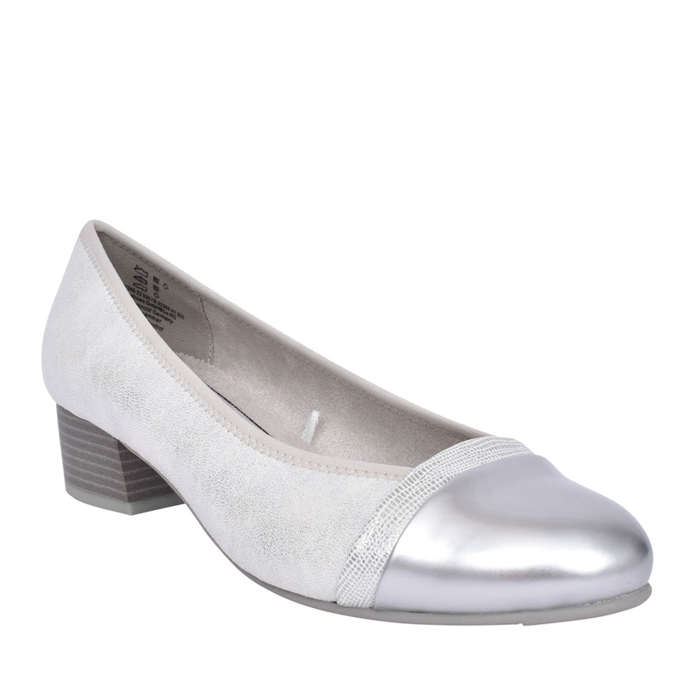 Ladies 8-22366 Low Heel Court Shoe In Silver