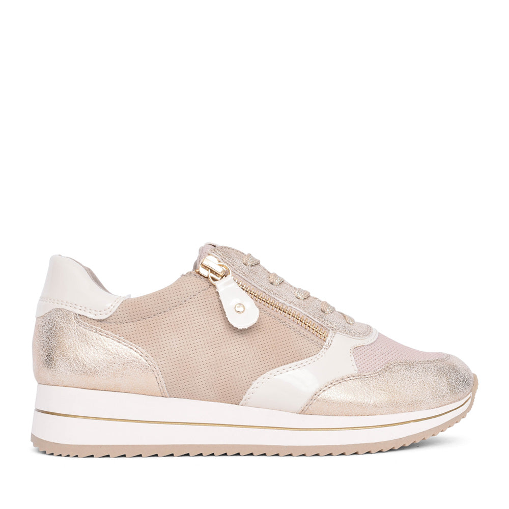Ladies 8-23763 Laced Trainer In Beige