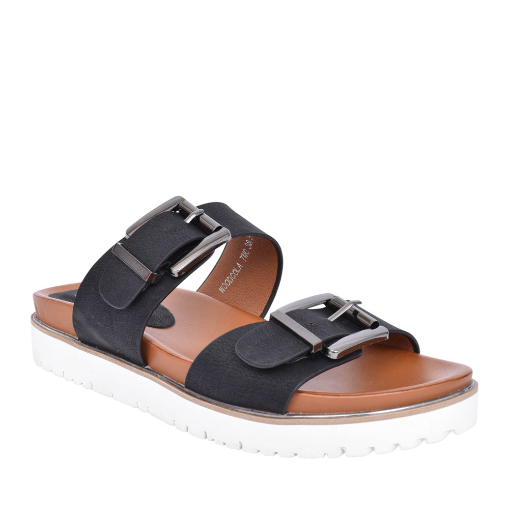 Ladies Woodcola Double Strap Mule In Black
